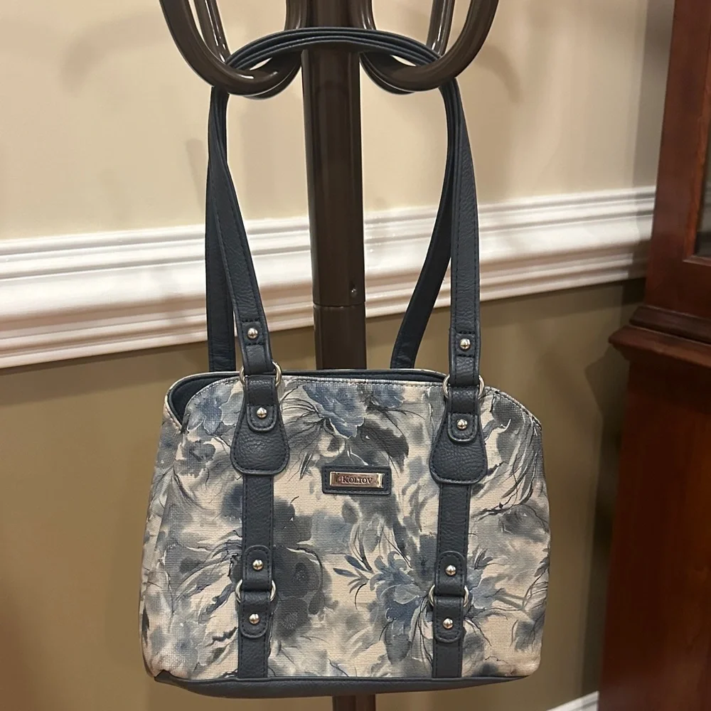 Floral Shoulder Bag in Blue by KOLTOV. - Picture 1 of 9